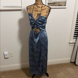 Blue Patterned Halter Dress